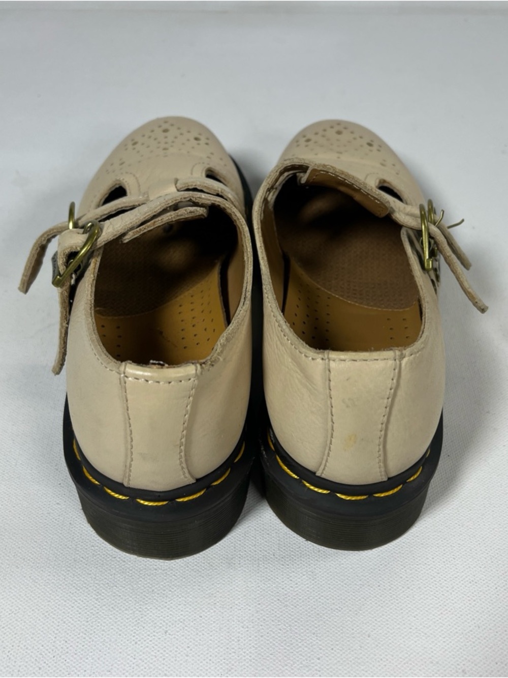 SOLD Dr. Martens Mary Jane 8065 Shoes Leather Buckle Flats Perforated Beige Wome - Picture 11 of 16